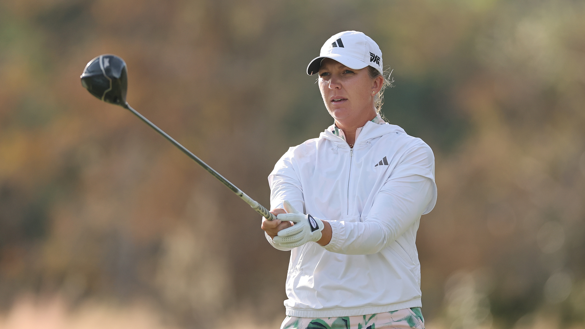 Linnea Strom of Sweden prepares to play her shot from the third tee during the first round of the CME Group Tour Championship 2024 at Tiburon Golf Club on November 21, 2024 in Naples, Florida.